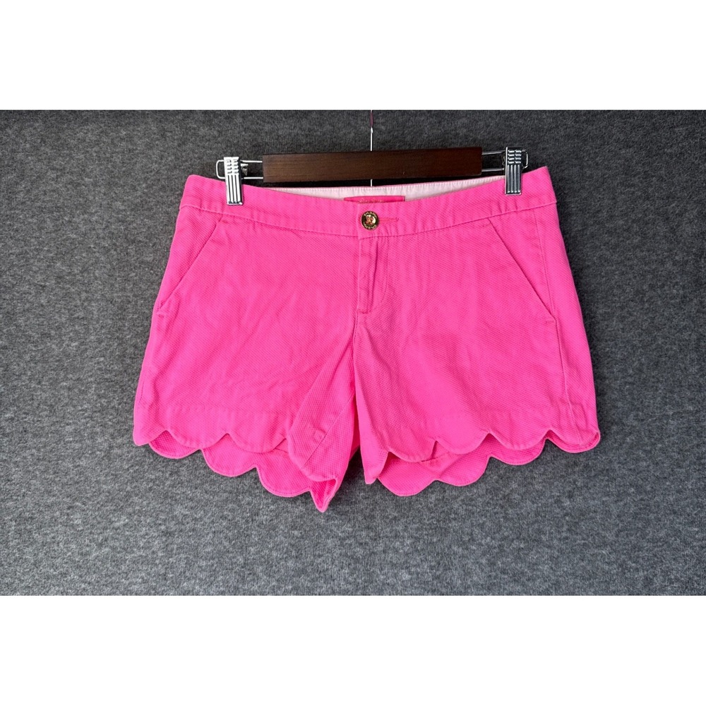 Lilly Pulitzer Buttercup Scallop Hem Shorts Neon Pink Stretch Size 0 Barbie Cttn